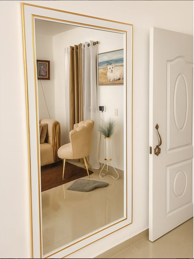 Espejo 35x65 Semibatea Blanco Con Dorado