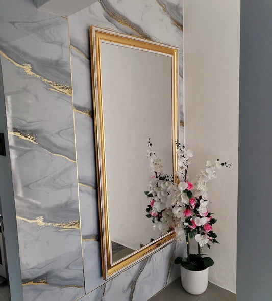Espejo 36x66 Dorado Franja Blanca