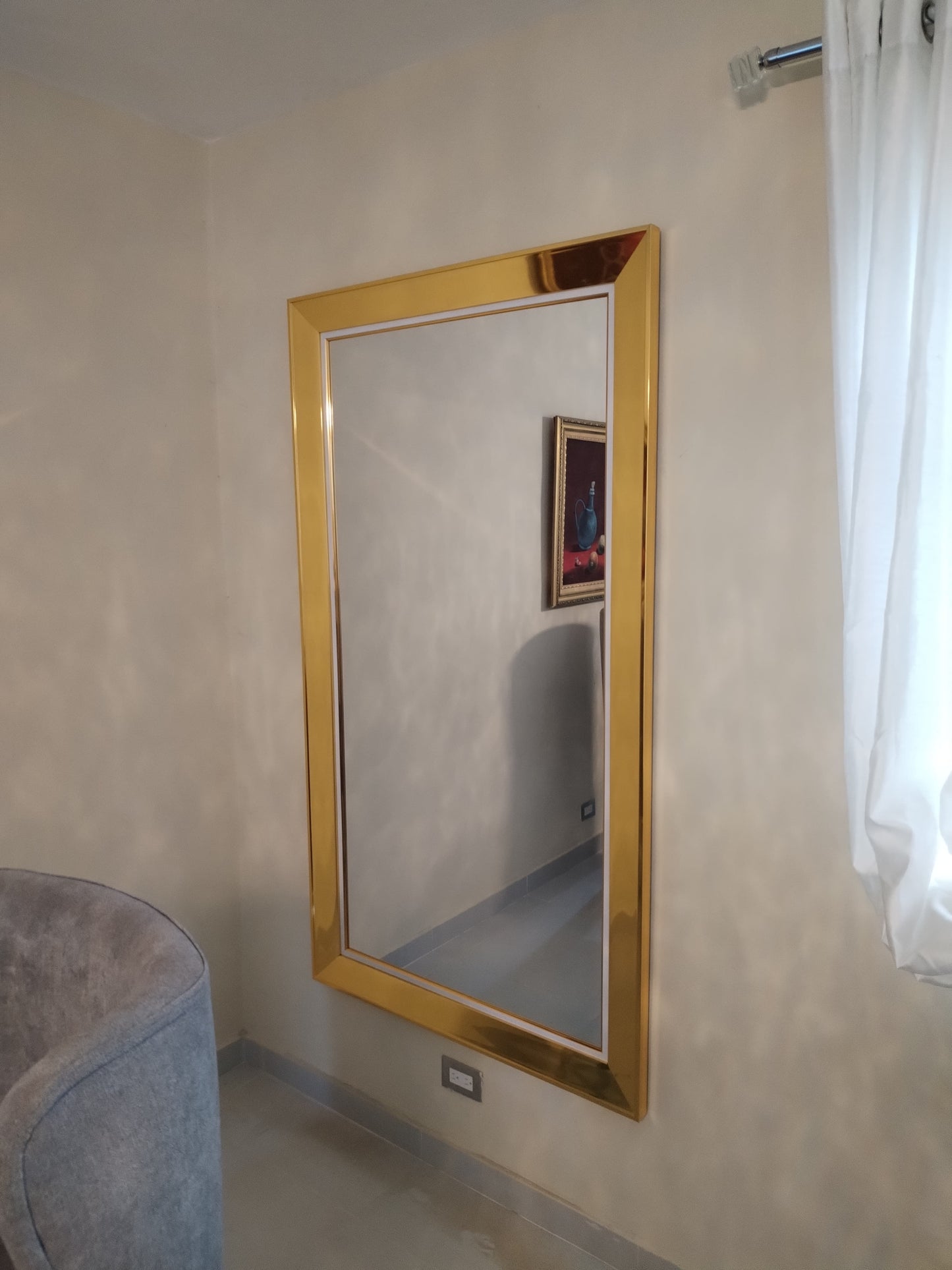 Espejo 38x68 Batea Dorado + Blanco